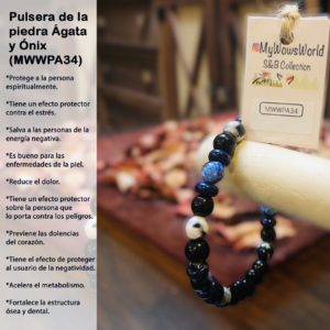 ( MWWPA34) Pulsera de piedra de ágata y ónix