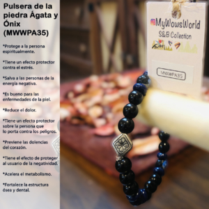 ( MWWPA35) Pulsera de piedra de ágata y ónix