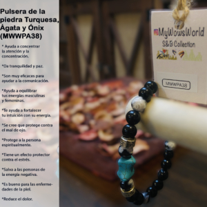 ( MWWPA38) Pulsera de piedra de turquesa, ágata y ónix