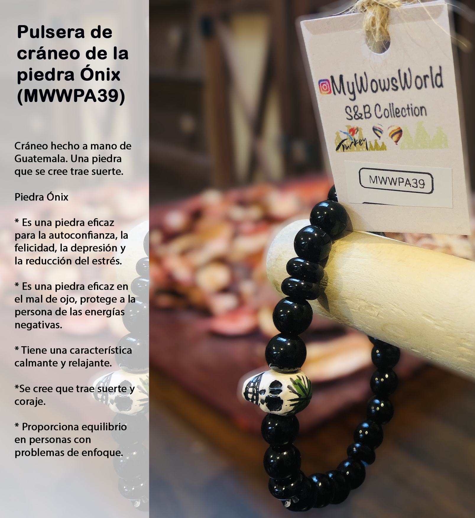 ( MWWPA39) Pulsera de piedra de ónix