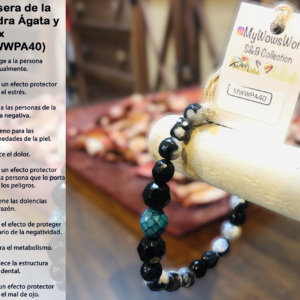 ( MWWPA40) Pulsera de piedra de ágata y ónix