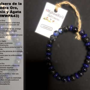 ( MWWPA43) Pulsera de piedra de oro, ónix y ágata