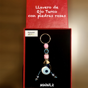 MWWL2-llavero de Ojo Turco con Piedras Rosas