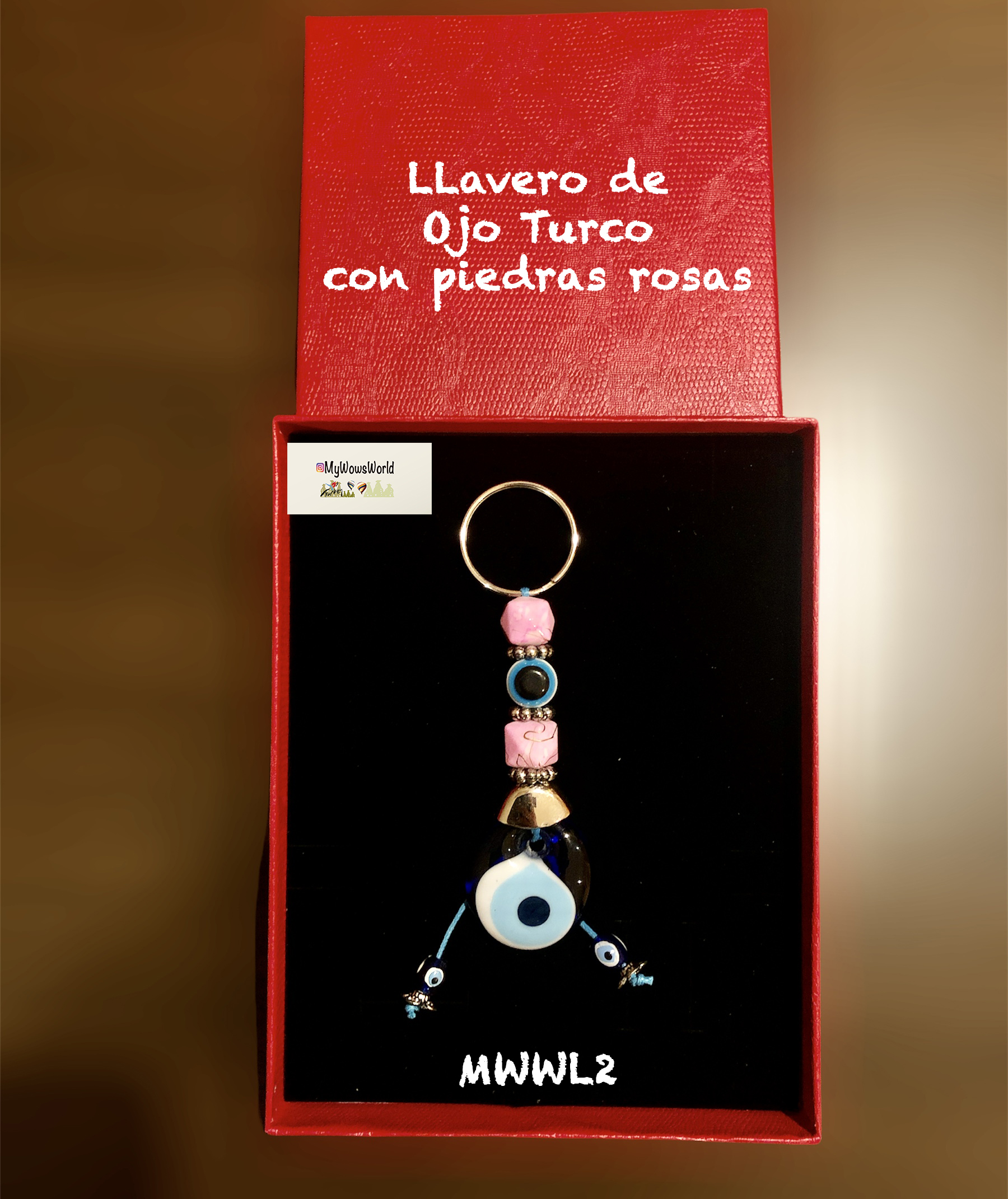 MWWL2-llavero de Ojo Turco con Piedras Rosas